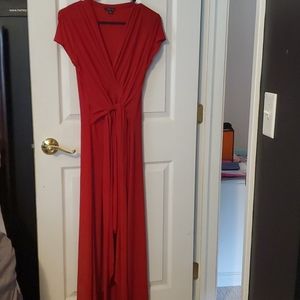 Gorgeous Iman Red maxi high low